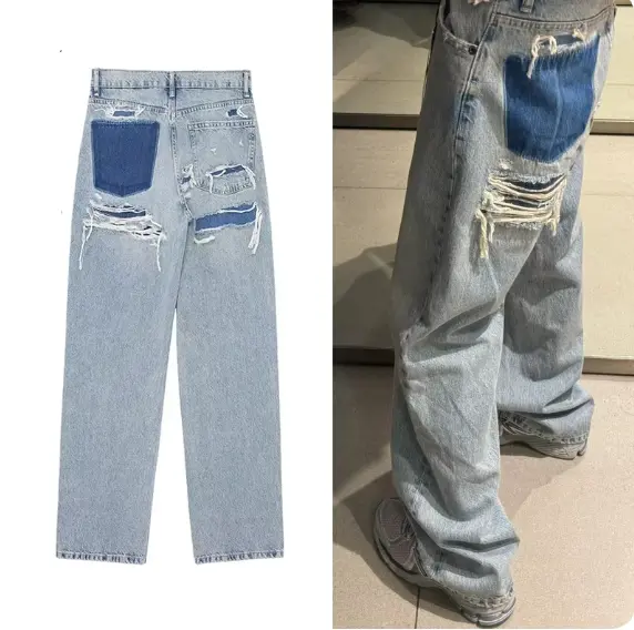 Jeans baggy taille haute pour femmes, pantalons en denim vintage, jeans déchirés à la mode