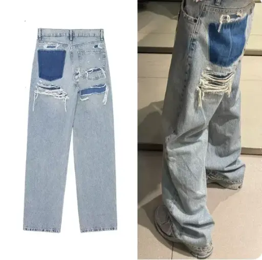 Jeans baggy taille haute pour femmes, pantalons en denim vintage, jeans déchirés à la mode